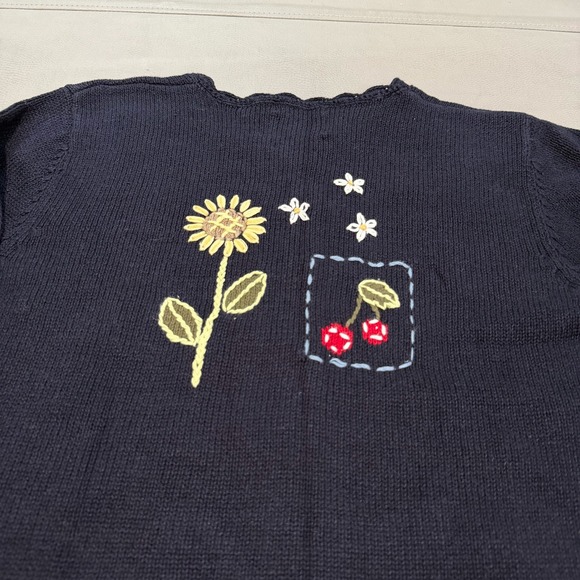Christopher Bank Navy Blue Embroider Floral Short Sleeve Cardigan Sweater-6-4857 - Picture 8 of 9